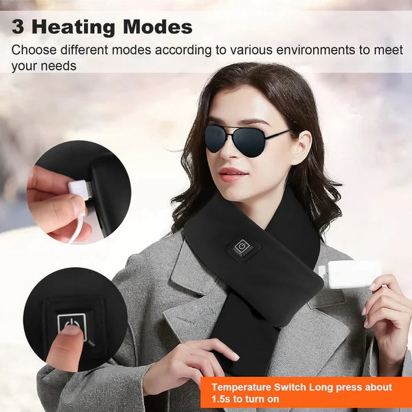 Electric Heated Scarf with 3 Heating Levels USB Rechargeable